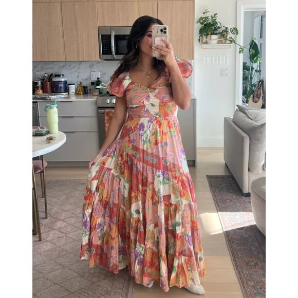 Free People Dresses & Skirts - Free People Sundrenched Short Sleeve Floral Maxi Dress